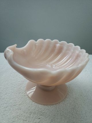 Cambridge Pink Crown Tuscan Glass Shell Shaped Compote Footed Bowl