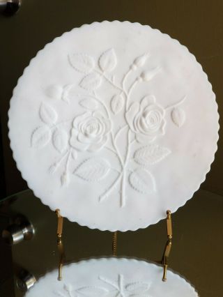 Imperial Glass Open Rose Pattern Cake Tray Plate Creamy Satin White Marked Ig