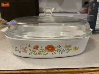 Corning Ware Wildflower Casserole A 10 B With Pyrex Lid 10 X 10 X 2 Vintage