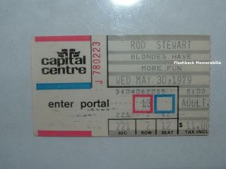 Rod Stewart 1979 Concert Ticket Stub Capital Center Md D.  C.  Blondes Faces Rare
