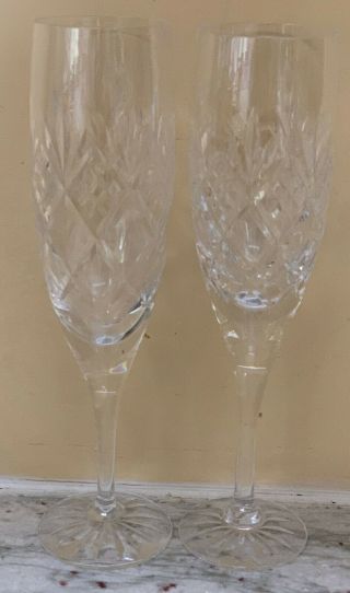 Two Fluted Champagne Glasses - Elizabeth By Royal Doulton Fan Cut,  Criss Cro