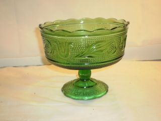 Green Pressed Glass Bowl On Pedestal By E O Brody Co.  Cleveland,  Ohio M - 6000