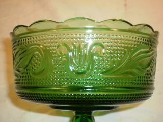 Green Pressed Glass Bowl On Pedestal by E O Brody Co.  Cleveland,  Ohio M - 6000 2