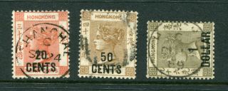 1885 Hong Kong Gb Qv 20c On 30c,  50c On 48c & $1 On 96c O/p Stamps Set