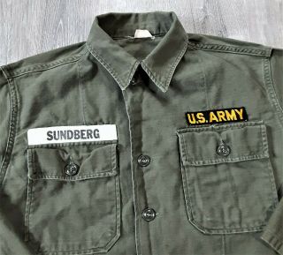 Vintage 1966 Vietnam Us Army Og 107 Sateen Fatigue Shirt Jacket 60s Uniform Sz S