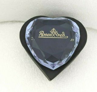 Eg.  Rosenthal Signed Light Blue Crystal Faceted Heart Paperweight 3 " X 3 ",  Box