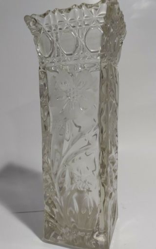 Antique Eapg Vase Tall Glass Etched Cut Flowers Innovation Square Etched Vase