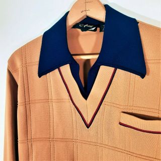 Vintage 70s Amati Polyester Knit Shirt 1970s Rockabilly Mod Atomic Disco Mens M