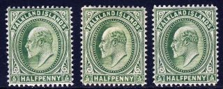 Falkland Islands King Edward Vii 1904 - 08 Shades Of The ½d.  Sg 7 To Sg 7c