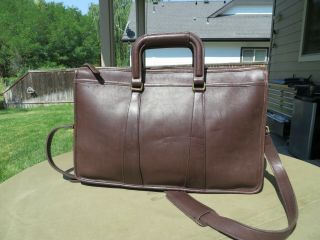 Coach Usa Chocolate Brown Leather Briefcase Messenger Laptop Bag Strap 17x11 "