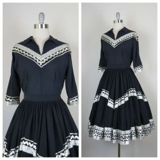 Vintage 1950s Patio Dress,  Two Piece Set,  Blouse And Matching Skirt,  Fit And Fla