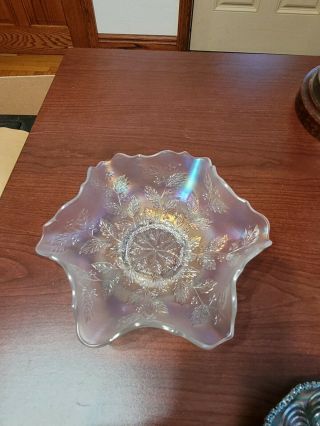 Fenton Carnival Glass White Holly Bowl Awesome Color
