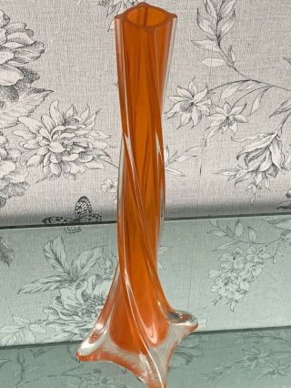 Retro Vintage Orange Italian Murano Freeform Art Glass Single Stem Bud Vase