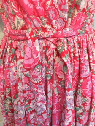 Laura Ashely Vintage 90s Full Skirt Midi Dress Pink Floral Cotton 12 2