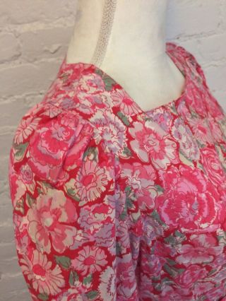 Laura Ashely Vintage 90s Full Skirt Midi Dress Pink Floral Cotton 12 3