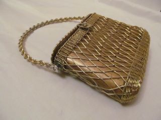 vintage 50 ' s woven metal basket net box style solid chain link style bag purse 2