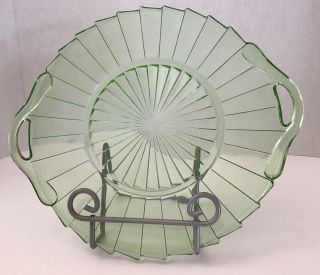 Sierra Pinwheel Green Depression Glass Jeanette Serving Platter 2 Handles