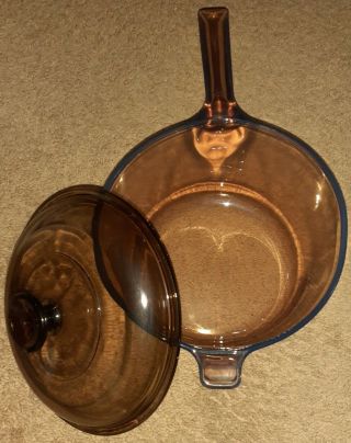 Vintage Corning Vision Ware 2.  5 L Amber Glass Pot Sauce Pan W/pyrex Lid Usa▪mint