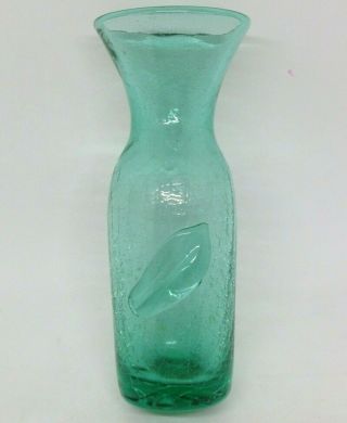 Vintage Blenko Crackle Glass Aqua Green Vase 5.  5 ",  Signed