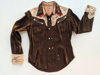 Vintage Prior Denver Western Wear Button Down Shirt Pearl Snap Embroider 40s 50s