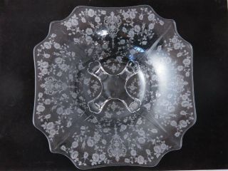 Vintage Rose Point By Cambridge Glass Squared 11 3/4 " Four Toed Bowl