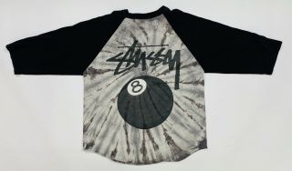 Stussy Vintage 90s Eight 8 Ball Tie Dye Gray Shirt Size Small