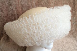 Vtg Jack Mcconnell Boutique 5 " Wide Ruffle Netting Hat Church Dressy Cream - White