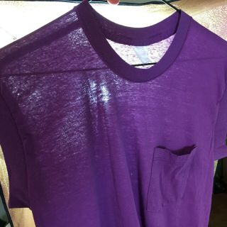 Vintage 70s 80s Paper Thin Blank Plain Purple Pocket Sleeveless T Shirt Distress