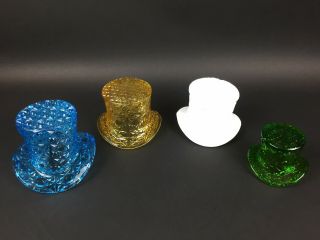 4 Fenton Cut Glass Top Hats Blue,  Green,  Yellow,  White Milk Glass