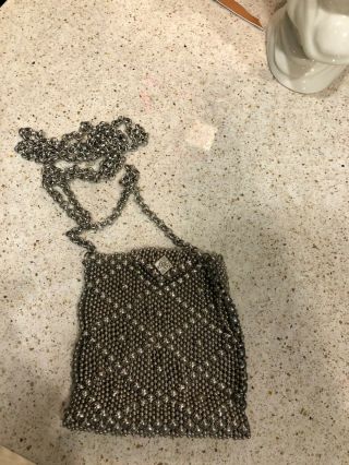 Designer Sergio Gutierrez Liquid Metal Beaded Crossbody Silver Bag/purse $350