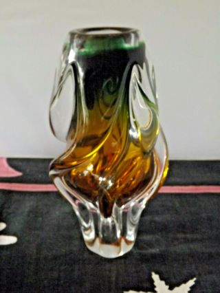 Vintage Bohemia Hand Blown Art Glass Twist Vase 8.  1/2 inch tall 3