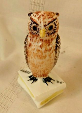 Westmoreland Milkglass Colorful Signed Owl With Glass Eyes On Stack Of Books