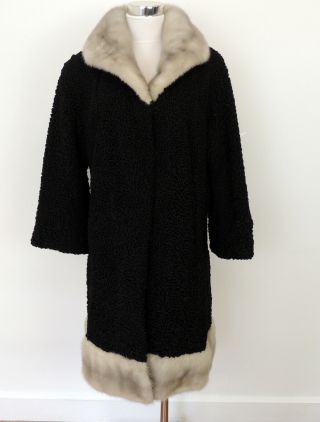 Furs By Richard Curly Lambswool Persian Coat Mink Collar & Hem Fits M / L