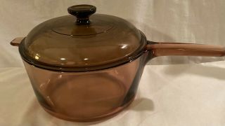 Vintage Corning Visions 2.  5 L Saucepan With Lid Amber