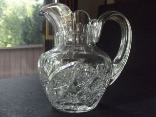 Sm Creamer Pitcher Antique American Brilliant Period Cut Glass Crystal Hobstars