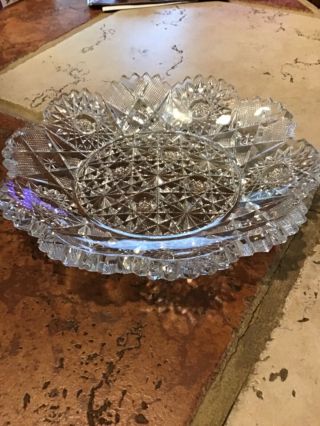 American Brilliant Cut Crystal Sawtooth Edge Cut Glass Relish Dish 7 X 7 Antique