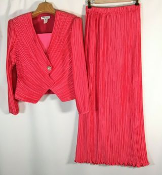 Vintage 80’s George F Couture Size 14 Pink Pleated Dress 2 Piece