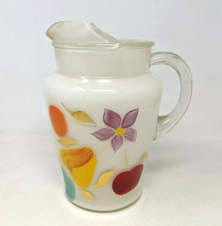 Vtg Mcm Bartlett Collins Gay Fad Snow Orchard Hand Painted Glass Pitcher Dd21