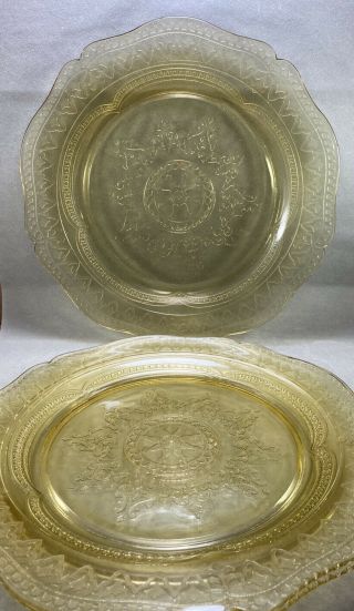 Vintage Yellow Depression Glass Patrician Spoke 11 " Dinner Plates Set Of 3