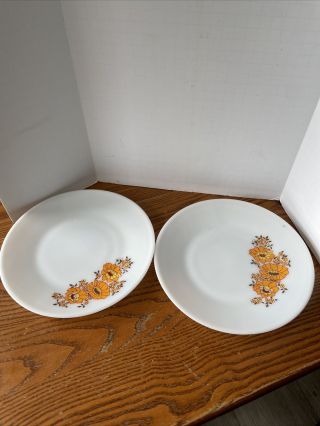 Pyrex Jaj England Autumn Orange Floral Vintage Htf Set Of 2 8.  5 " Lunch Plates