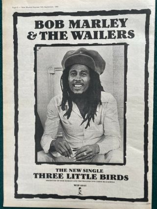 Bob Marley Three Little Birds Rare 1980 Poster Size Nme Promo Advert (uncut)
