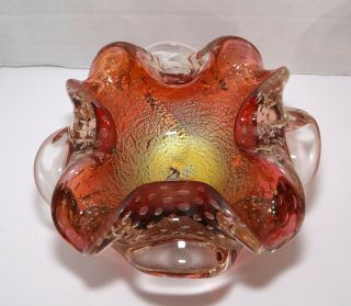 Vintage Murano Art Glass Cranberry Gold Fleck Aventurine Bowl Dish Ashtray