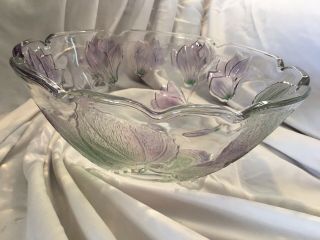 Mikasa Walther Crystal 11 " Serving Bowl With Purple Flowers,  Green Leaves