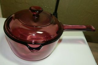 Pyrex Vision Ware By Corning Cranberry Cookware 1 L Saucepan Pot W/ Lid Usa