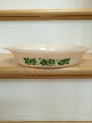 Vintage Glasbake Milk Glass Rare Green Ivy Leaf Divided Casserole Dish J289
