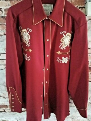 Vintage Mens H Bar C California Ranchwear Red Western Embroidered Collar Shirt