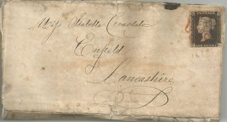 1840 Penny Black On Cover Blackburn To Enfield (lancs) Dated 11th June 1840