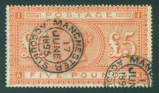 Sg 137 £5 Orange.  Very Fine With Manchester 17 June 1896 Cds 