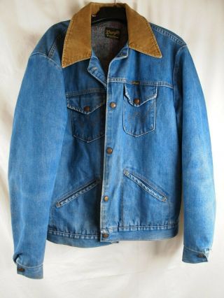 Vintage Wrangler No Fault Denim Blanket Lined Jacket Made In Usa Corduroy Collar