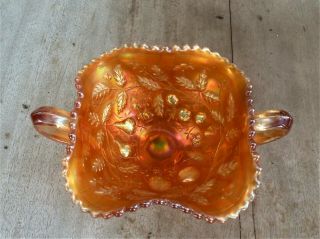 Northwood Carnival Glass Bonbon Bowl,  Three Fruits,  Marigold / Amberina